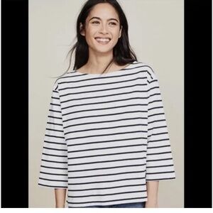 Madewell Navy and White Striped Boatneck 3/4 Skeeve Top XS